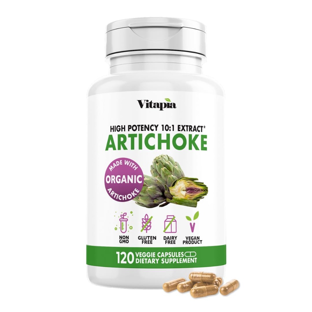 Vitapia Organic Artichoke Extraction - Liver Cleanse Detox & Fix, Liver Health, Digestion, Antioxidant Support - 120 קפסולות טבעוניות, Non GMO, Gluten Free