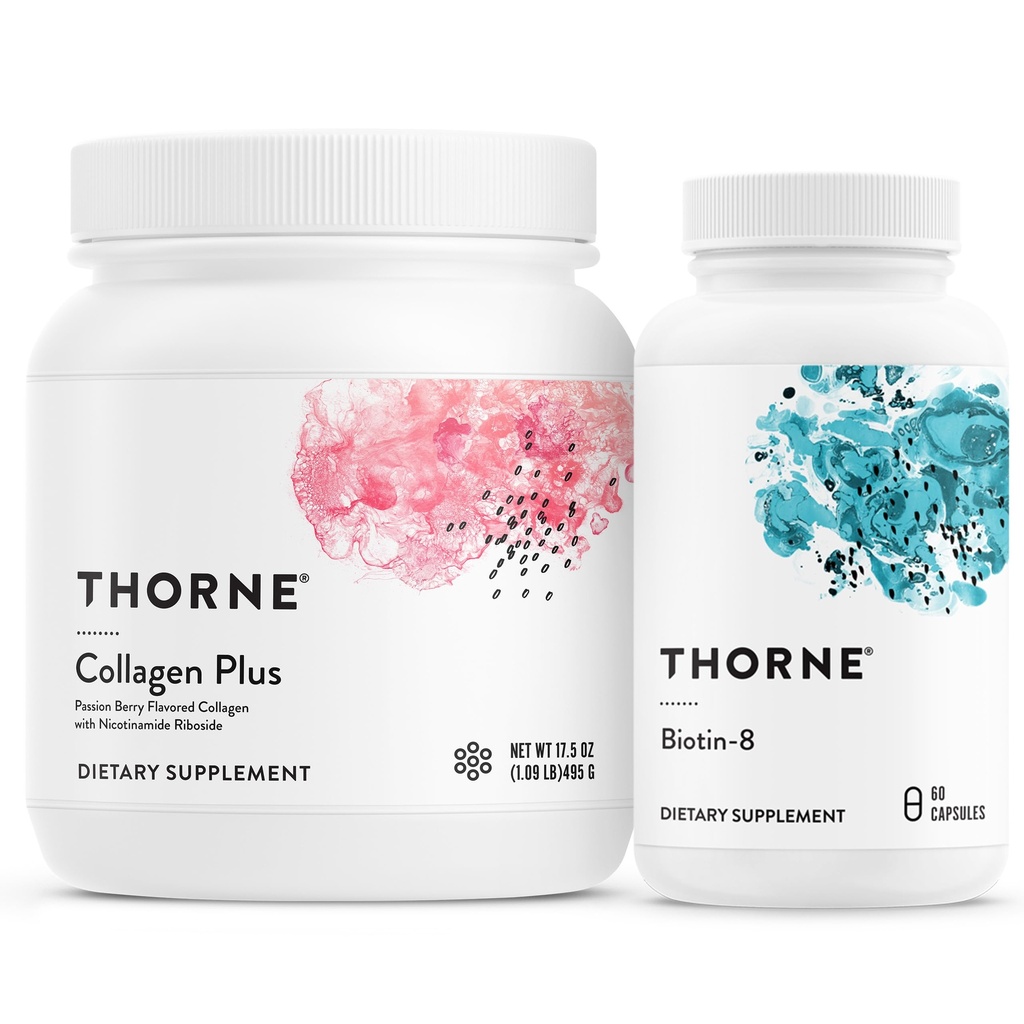 THORNE - Collagen Plus ו- Biotin 8 Bundle עבור עור רדיאנט, שיער וציפורים - 30 משרתים