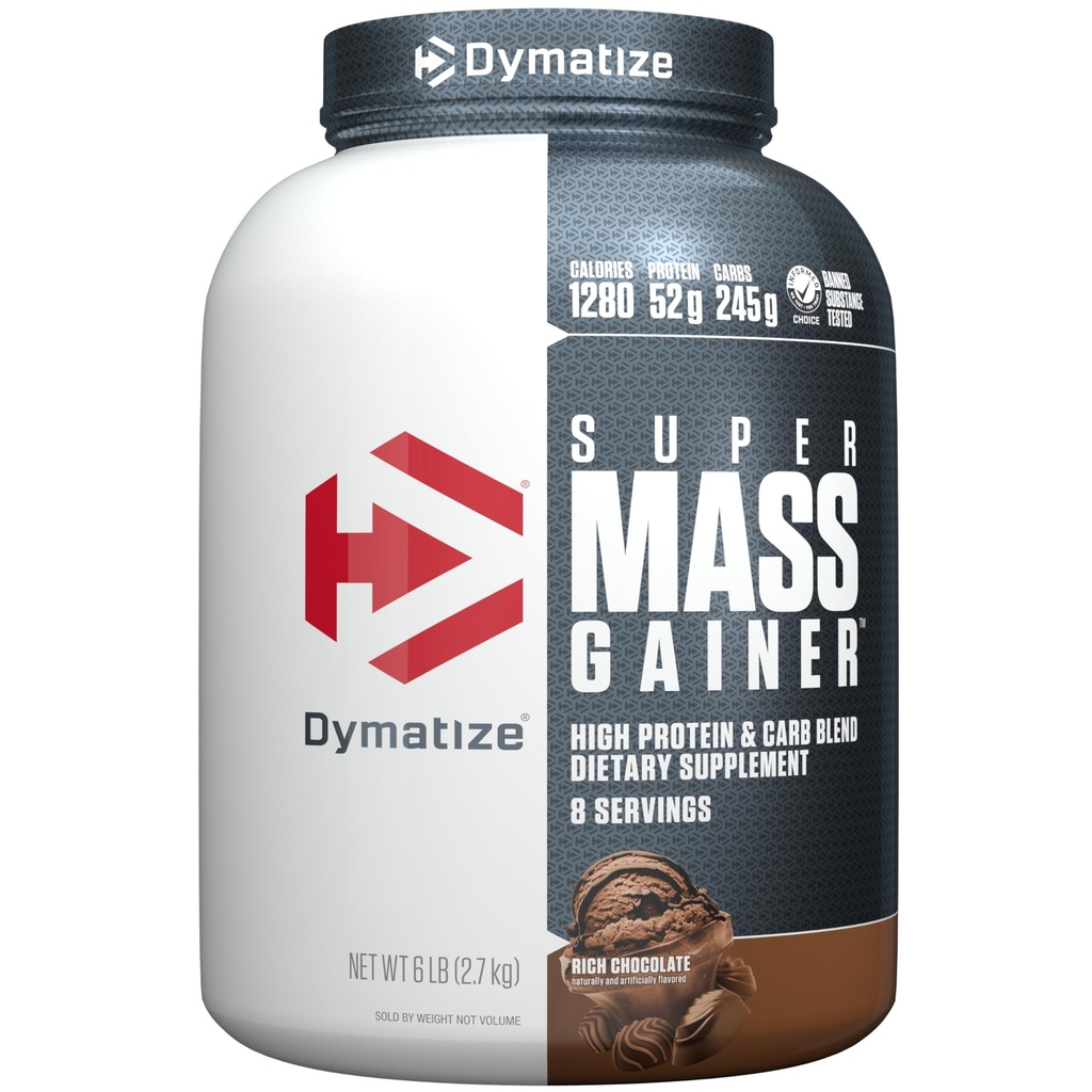 Dimatize Super Mass Gainer חלבון אבקת, שוקולד עשיר, 52g חלבון, 1g Creatine, 1280 קלוריות, 10.7g BCAAs, 245g Carbs, מכיל אבקת חלבון Whey, Isolate, ו Casein (8 משרתים)