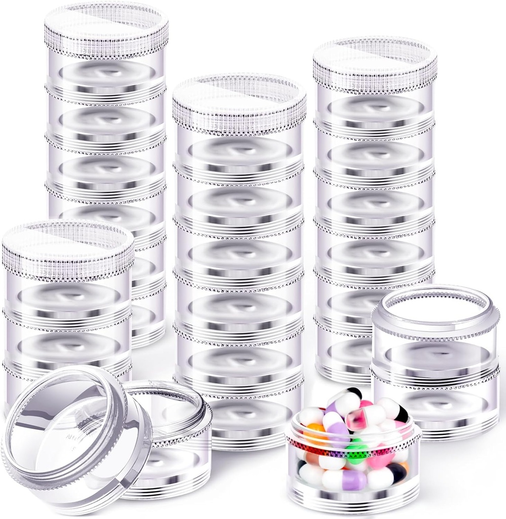 Sieral 4 Pack 7 Day Stackable Pill מארגנים עגולים גלולות מארגנת Case Stackable Weekly תוספי ויטמיניםs Individual Storage Containers Boxes Holder Dispenser with Lids for Travel Medicine, Clear Clear Clearer
