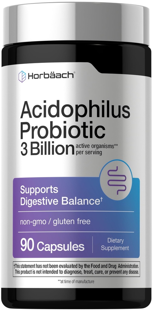 Horbäach Probiotic for Women & Men's Digestive Health 3 מיליארד CFU | 90 קפסולות | Non-GMO & Gluten Free
