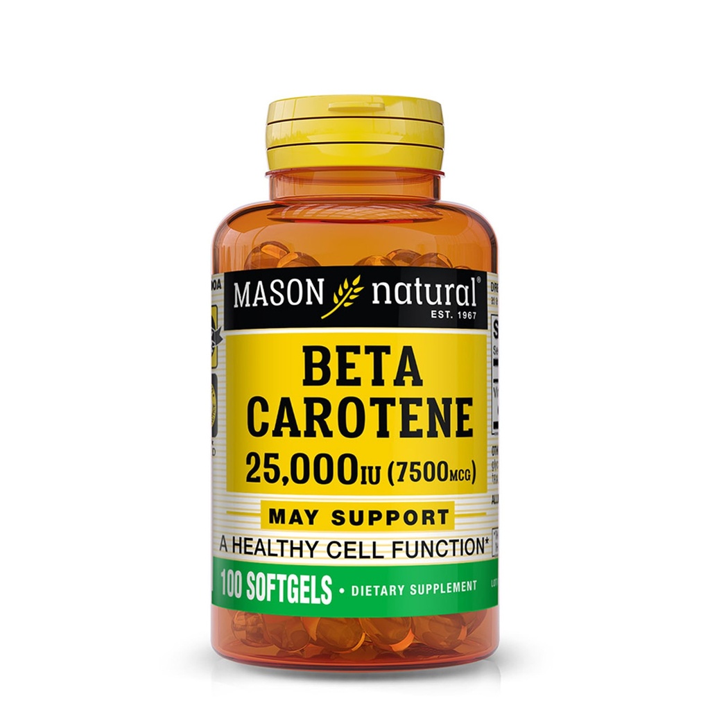 MASON NATURAL ויטמין A Beta Carotene 25,000 IU - תומך חזון בריא, פונקציית תאים ותפקוד החיסון, 100 Softgels