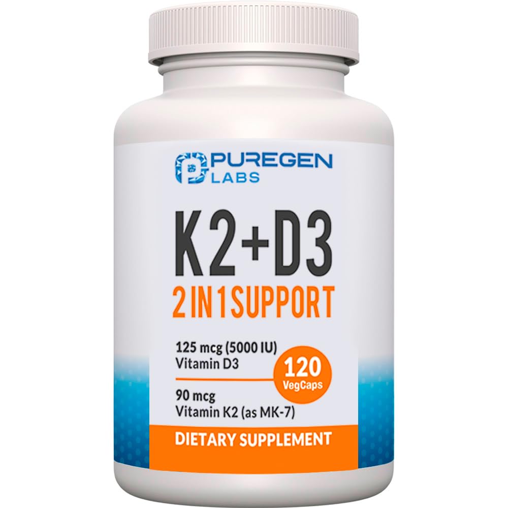 2 ב 1 High Potency Formula 90mcg ויטמין K2 (MK7) ו-5000 IU ויטמין D3 תוספת I non-GMO פורמולה, Easy to Swallow ויטמין D & K Complex, 120 קפסולות I 4 Monteh Supply