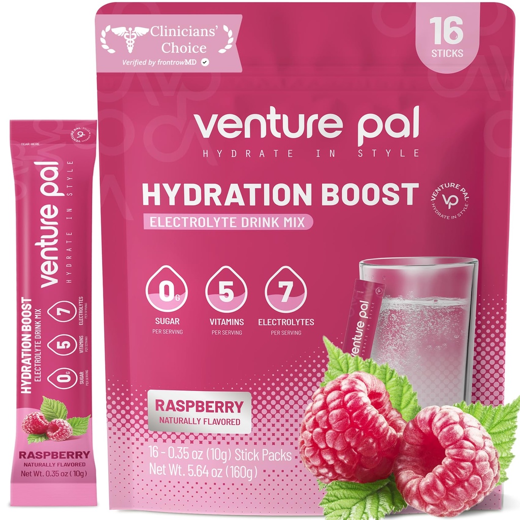 Venture Pal Sugar Free Electrolyte אבקת Packets - נוזל יומי הרביעי לשתות לערבב עבור הידרה מהירה & Party Recovery | 5 ויטמינים ו 7 אלקטרוליטים