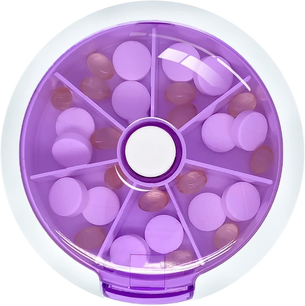Pill Cases Weekly InVODA גלולות ארגן 7 ימים 3 פעמים תרופות גלולות Dispenser Push Button Rotate Pill Planner עם 7 השוואתיות (Purple)