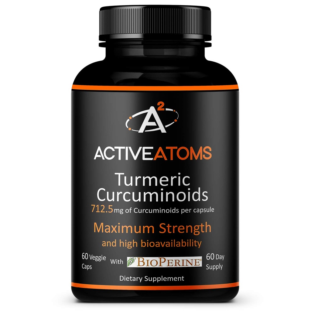 Active Atoms Turmeric Extract, תוספת כוח עם bioPerine® Black Pepper 750 מ"ג תמצית Turmeric עבור אחד 00" קפסולה, סטנדרטית 95% Curcuminoids, non-GMO, 60 Veggie קפסולות 60 יום אספקה