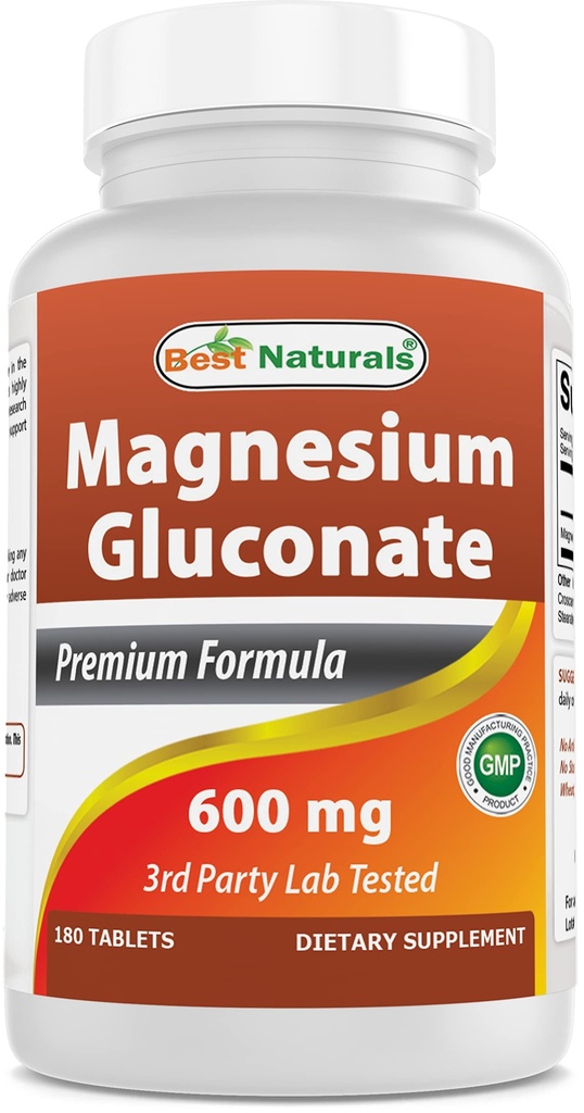 Best Naturals Magnesium Gluconate (35 מ"ג מגנזיום מ 600 מ"ג של Magnesium Gluconate) 180 טבליות