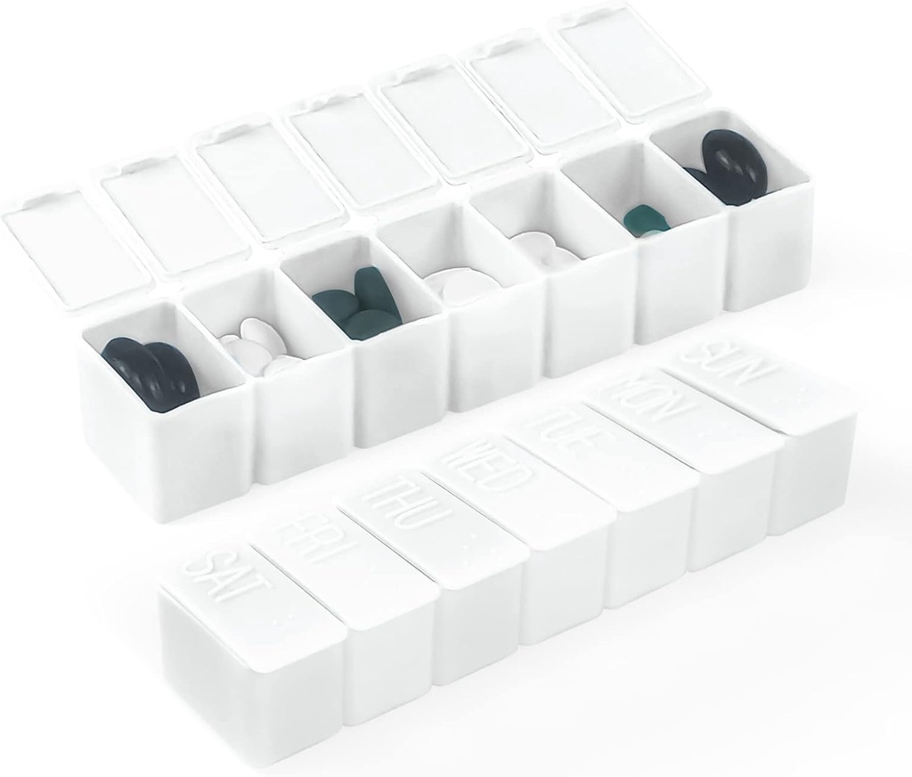 מארגנת גלולות קטנות שבועיות, 7 Day Pill Case, Dailyוויטמין Case Medicine Box, Pill Containers for Medicine Supplements Fish Oil (2Pcs, White)