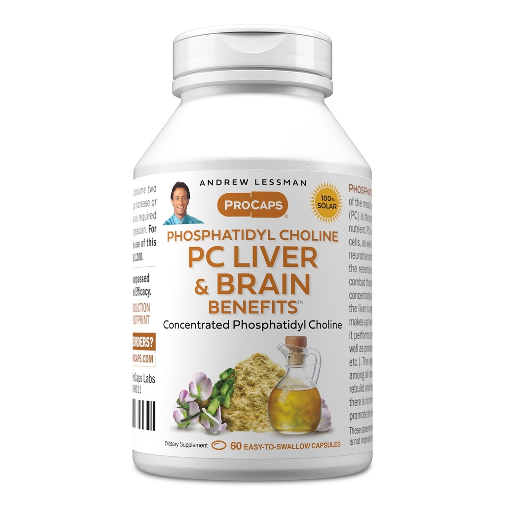 ANDREW LESSMAN PC Liver ומוח יתרונות 60 Softgels - Phosphatidyl Choline, הבניין החשוב ביותר בלוק עבור חי בריא ומבנה המוח, תפקוד. אין תוספות. קל ל Swallow Softgels