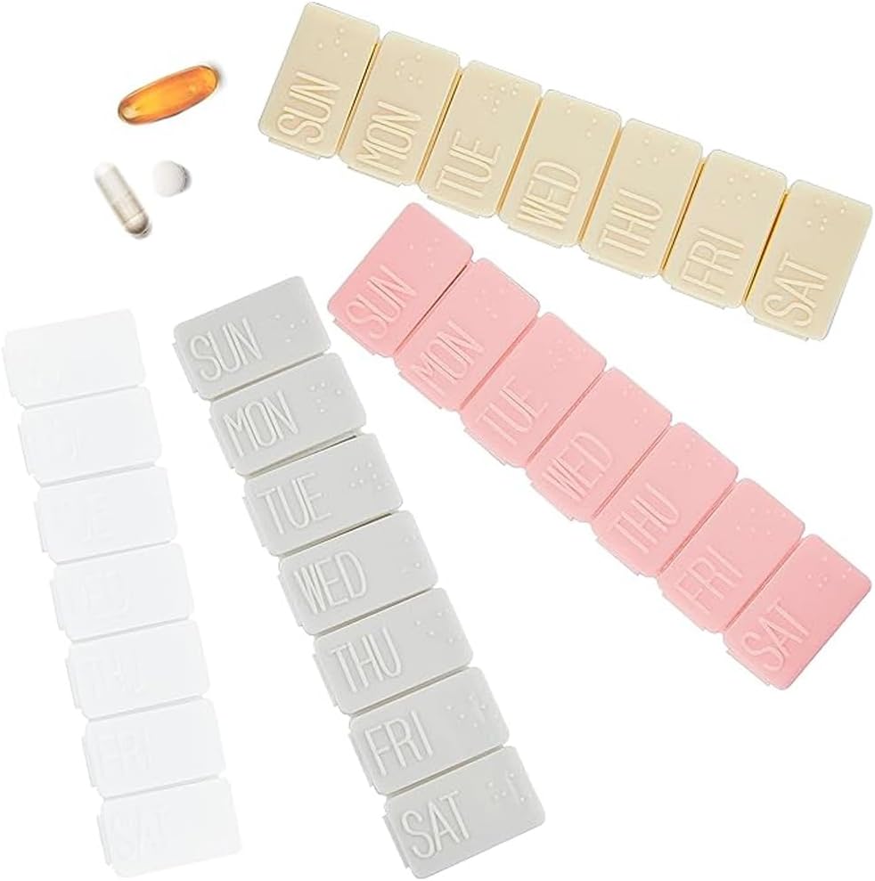 4Pack Weekly Pill מארגנת, 7 ימים קטנים תיקי גלולות נסיעות יומיות Box for Fish Oil, Calcium Tablet טבליות תוספי מזון ותוספים אחרים של גלולות ויטמין