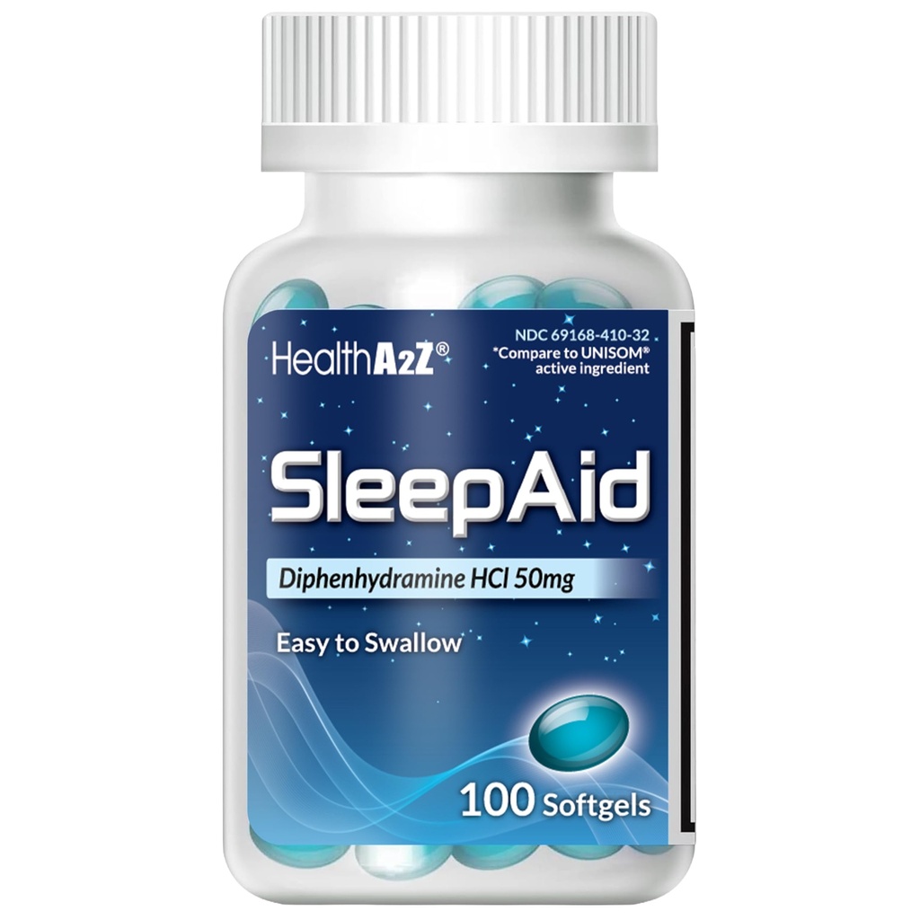 HealthA2Z Sleep Aid, Diphenhydramine Softgels, 50 מ"ג, תומך ב- Deeper, Restful Sleep, Non Habit-Forming (100 Counts)