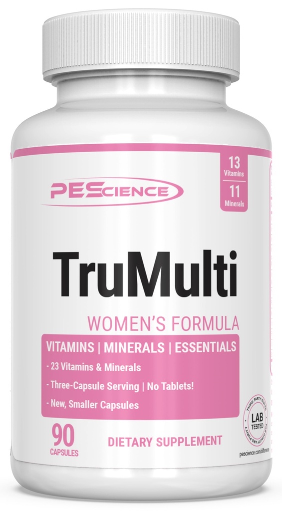 PEScience TruMulti Multivitamin for Women with Iron, Daily Formula with Premium Vitamin C, D, Zinc Supplement for Immune Support, Chelated Minerals, 90 Easy to Swallow Capsules