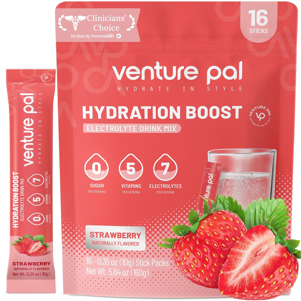 Venture Pal Sugar Free Electrolyte אבקת Packets - נוזל יומי הרביעי לשתות לערבב עבור הידרה מהירה & Party Recovery | 5 ויטמינים ו 7 אלקטרוליטים
