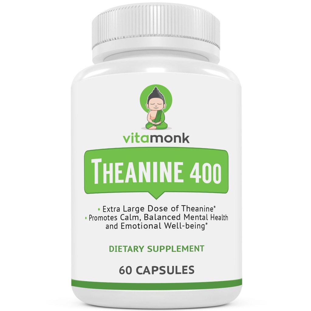 VitaMonk L Theanine 400 מ"ג תוסף - L-theanine 400 מ"ג ללא ממלאים מלאכותיים - תוספת כוח L Theanine תוסף - Ltheanine 60 קפסולות