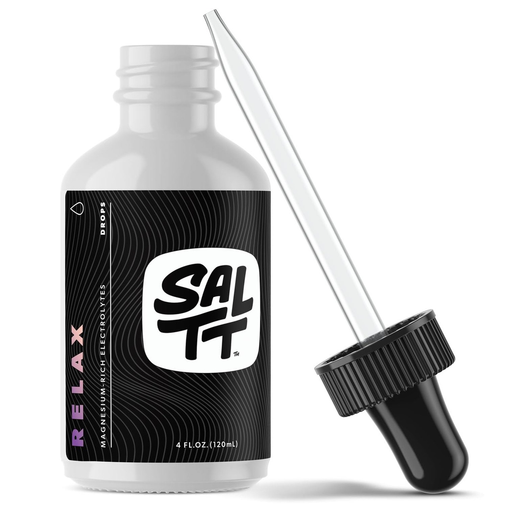 SALTT להירגע Magnesium טיפות - Ionic Magnesium Chloride w / Sodium, Potassium, Electrolytes - Trace מינרלים טיפות - Gluten Free, Sugar Free, Keto Friendly - מ אגם המלח הגדול של יוטה - 120 מ"ל Dropper Dropper