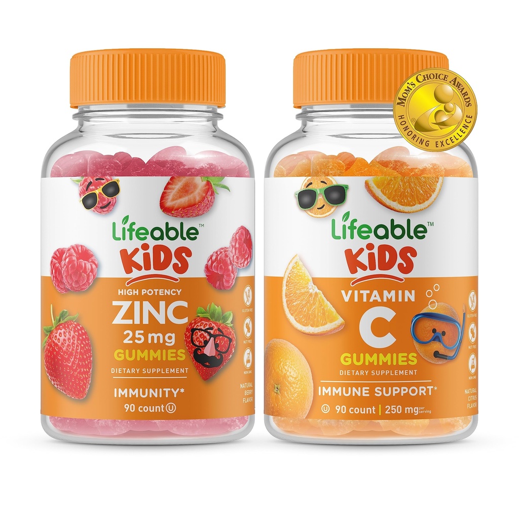 Lifeable Zinc 25 מ"ג ילדים + ויטמין C ילדים, חניכיים בונדלה - גדול Tasting, ויטמין תוסף, Gluten Free, GMO חינם, Chewable Gummymymy