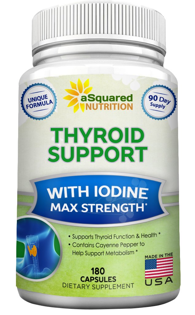 תוסף תמיכה תזונתית יוקרתית Premium Thyroid עם Iodine (180 קפסולות) - Best Herbal & ויטמין Complex Pills w / B12, Ashwagandha, Bladderwrack & Kelp - Helper for Healthy הורמונלי & אנרגיה