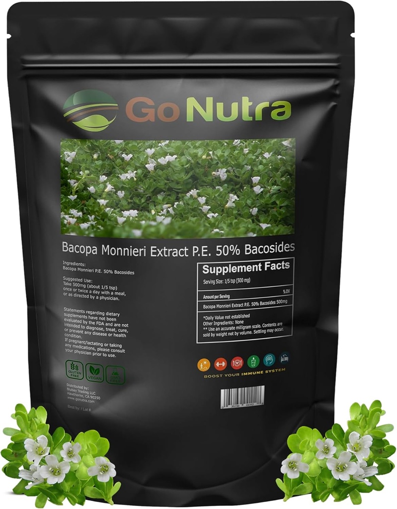 Go Nutra Bacopaפלט אבקת (Bacopa Monnieri) 50% Bacosides - Herbal Extractab Extracti תוספת (8 oz.)