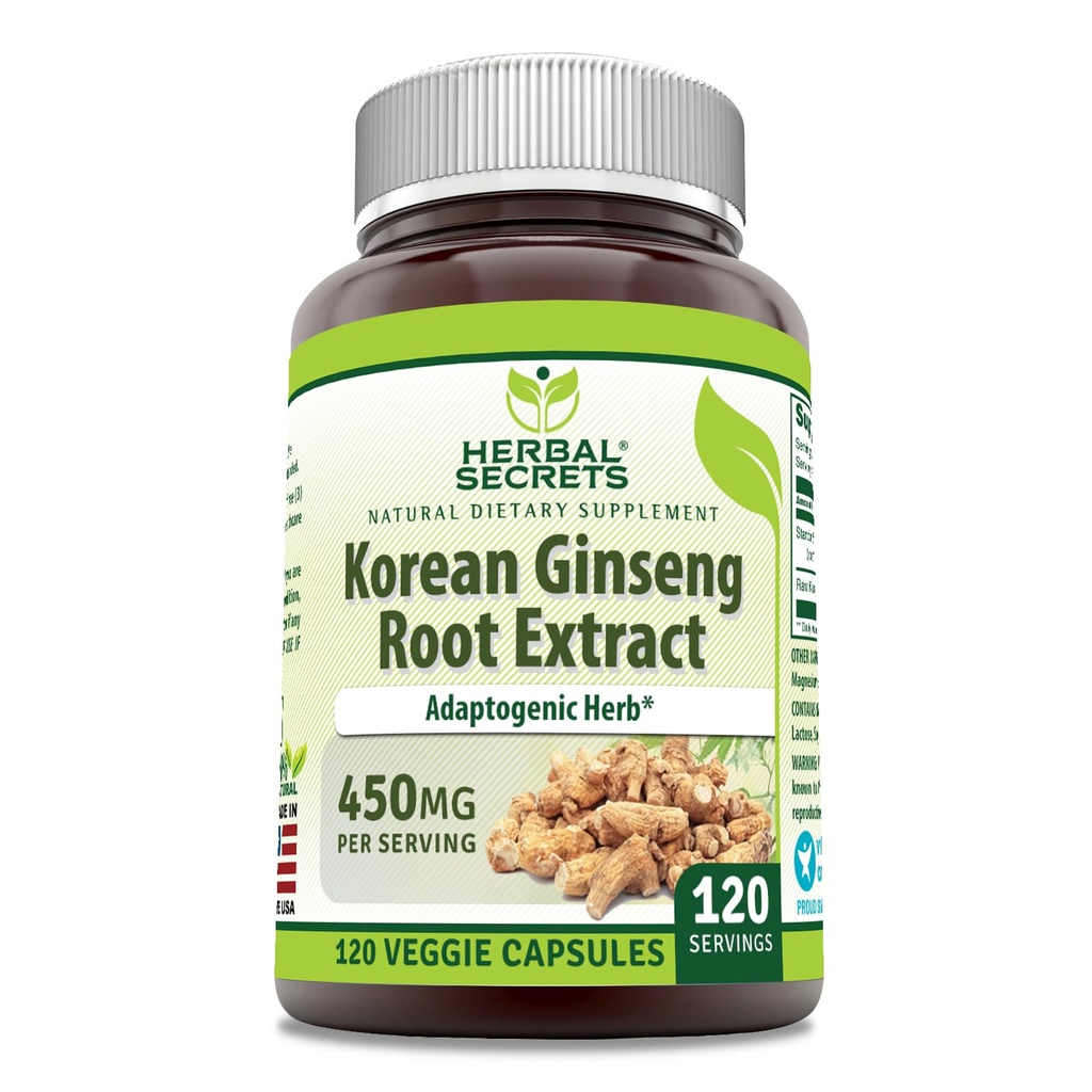 Herbal Secrets קוריאני גיינסנג שורש לחלץ 120 קפסולות Veggie | Non-GMO | Gluten Free | Made in USA