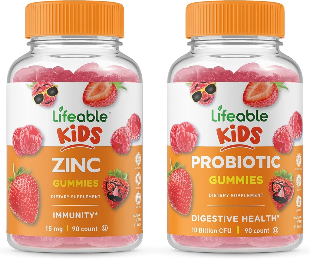 Lifeable Zinc Kids + Probiotics 5 מיליארד ילדים, חניכיים בונדלה - גדול Tasting, ויטמין תוסף, Gluten Free, GMO חינם, Chewable Gummymy
