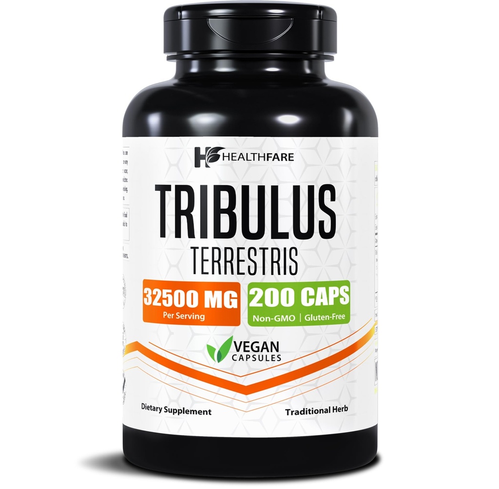 HealthFare Tribulus Terrisrest for Men & Women | 32,500 מ"ג Ultra Potency Extraction | 95% Saponins | 200 קפסולות | כוח טבעי, אנרגיה ו Sta | Non-GMO, Gluten-Free, Made in USA