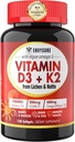 ויטמין D3 K2 Softgel - Vit D3 10000 Iu + ויטמין K2 Mk7 200 Mcg, Algae אומגה 3, Magnesium, ויטמין B12 עבור העצם ושרירים, תמיכה Immune, Max Absorption, Easy to Swallow 1pack