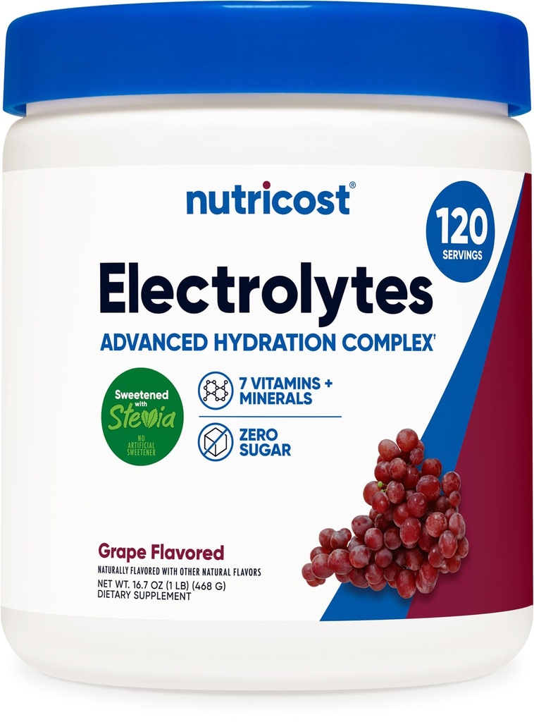 אבקת תרכובת Electrolyte מורכבת (120 משרתים, Grape) - משקה תוספת לחות לערבב עם ויטמינים ומינרלים