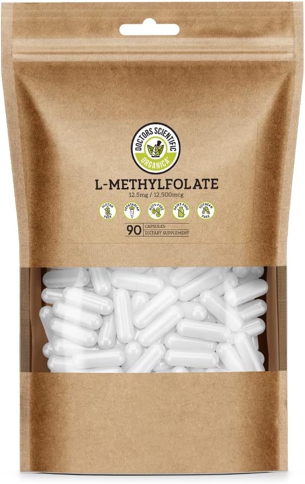 DSO L Methylfolate 12.5 מ"ג (5 תוספי MTHF) - 90 קפסולות טבעוניות (12.5 מ"ג) - Active L Methyl Folate תוסף עבור בקרת Homocysteine - ויטמין Folic Acid - Eco- ידידותי Packagingly Packaging