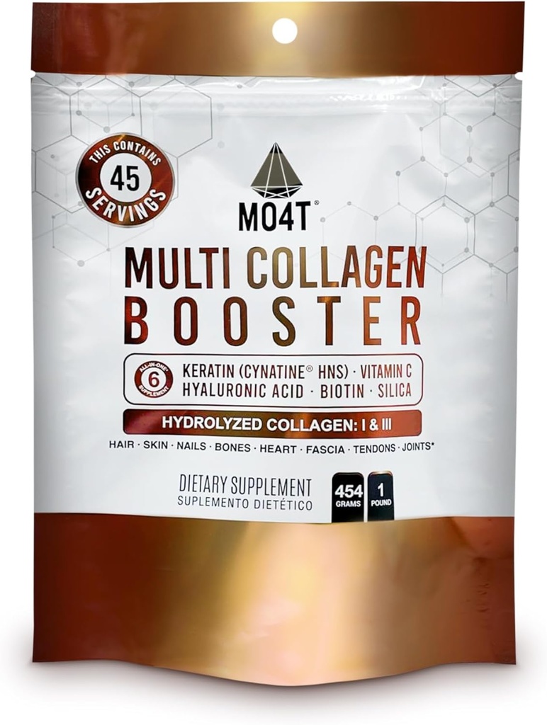 Multi Collagen Booster אבקת - תוספת כוח קולאזן תוספת קריטין, ביוטין, Hyaluronic Acid, ויטמין C & Silica - חומרים מזינים נוספים לשיער, ציפורניים, & Skin-1 פאונד