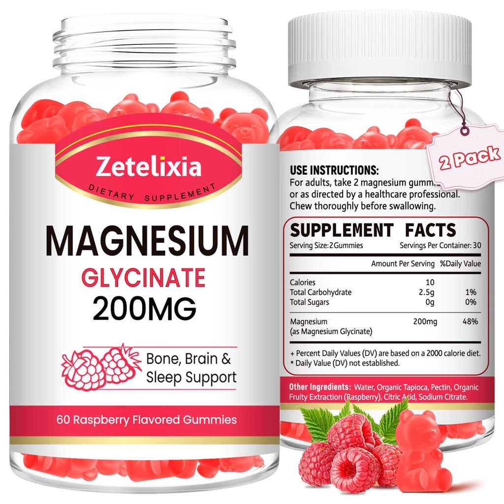Magnesium Glycinate Gummies, High Absorption Magnesium Glycinate תוספי מזון להורדה, Magnesium Chews עבור מבוגרים וילדים, Raspberry Flavor 120 Count