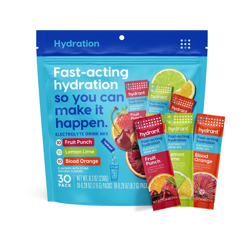 hydront - אבקת hydrotion Variety Pack, 30 אנשים מיידית אלקטרוליטיקה Rehydration Packets - Low Sugar Mix for Daily Use, Travel & Workouts