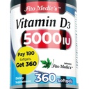 המעבדה של FITO MEDIC - ויטמין D - 5000 IU של - ויטמין D3-360 Softgels - ויטמין D3 5000 iu - עבור העצם, שיניים, שריר ותמיכה בריאות החיסון, Ultra High Absorption, ויטמין D3.