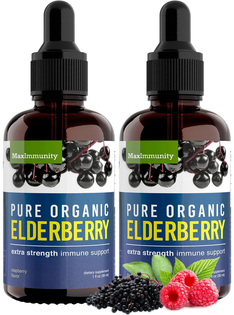 אורגני Elderberry Syrup, 60 יום אספקה, שחור נוזל טיפות עבור תמיכה Immune, Sambucus Elderberry Syrup - לחלץ טיפות עבור ילדים ומבוגרים - כוח נוסף (2 Pack)