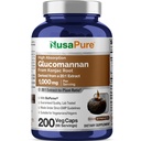 NusaPure Glucomannan 1000 מ"ג לשרת 200 Veg Caps (BioPerine, non-GMO, טבעוני) קונג'אק Root