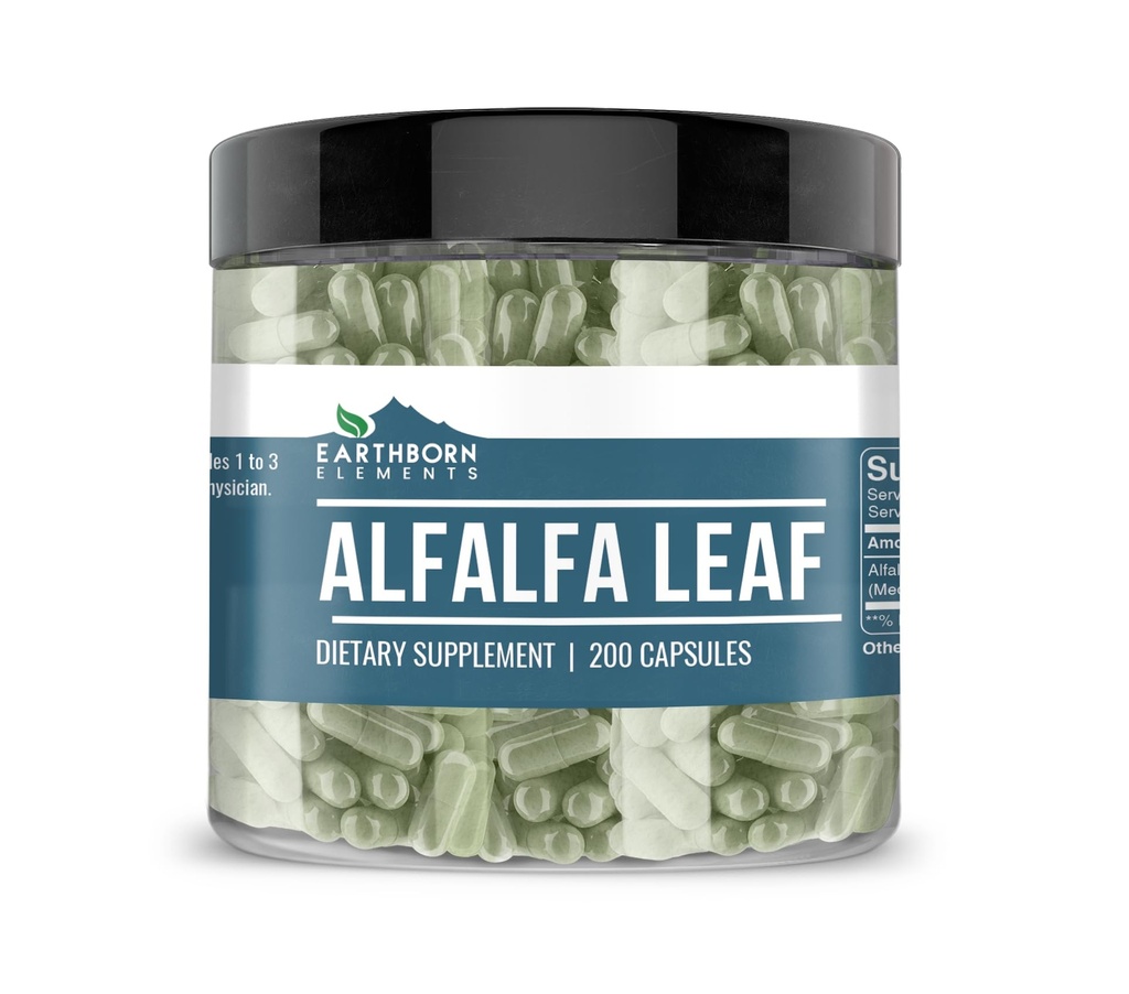 Earthborn Elements Alphalfa Leaf 200 קפסולות, Pure & Undiluted, No Additives