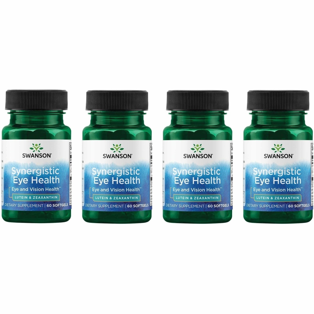 Swanson Lutein & Zeaxanthin Synergistic Eye Health Vision Retina Macula תוסף (Lutein 20 מ"ג ו- OmniXan Zeaxanthin 2 מ"ג) 60 Softgels Sgels (4 Pack)