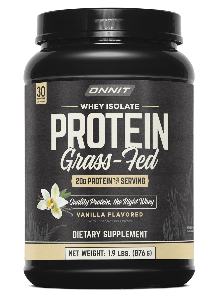 OnNIT Grass פד Whey Isolate אבקת חלבון, Vanilla Flavor, אבקת חלבון Whey אבקת דיאטה תוספת תמיכה שריר מקבל ו- Workout Recovery, 30 לשרתים עבור Tub, 30.7 oz
