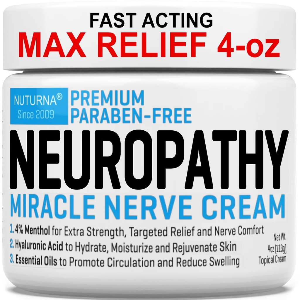 Neuropathy Nerve Relief Cream - Premium Nerve Cream 3X Action for Targeted Relief and Soothing Nerve Comfort - כוח מקסימלי עם 4% Menthol Arnica MSM for Feet Legs & Back - 4 גדול Oz