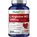 NusaPure L-Arginine 1000 מ"ג 200 קפסולות Veggie (Non-GMO, Vegetarian, טבעוני)