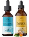 HerBAMAMA Herbal Liquid טיפות Kit - Bundle של Ashwagandha Root Extractt & Turmeric עם Black Pepper Tincture 2 oz - טבעוני, non-GMO, סוכר ואלכוהול חינם - 2 Pack