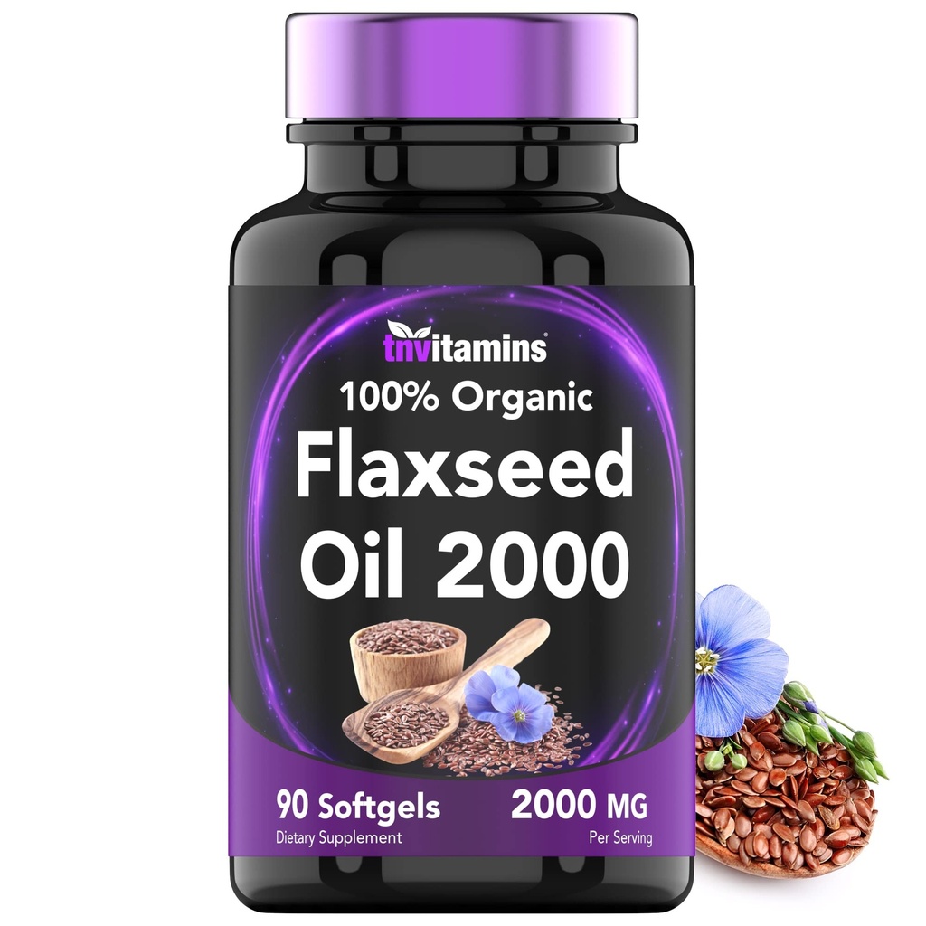 tnvitamins אורגני Flaxseed שמן Softgels: 2000 מ"ג - 90 Softgels | גבוה אומגה 3 שומן Acids
