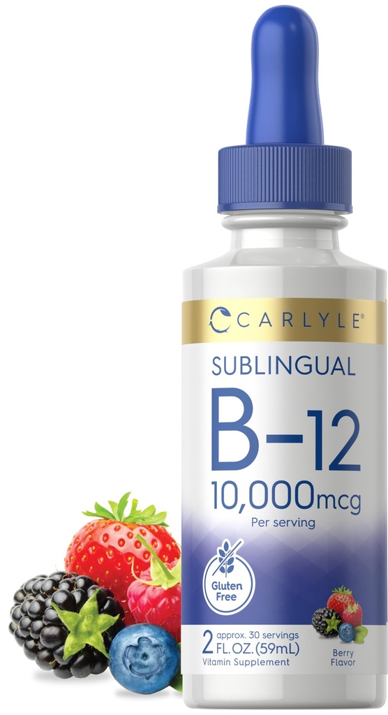 Karlyle ויטמין B12 טיפות נוזלים sublingual | 10,000mcg | 2 fl oz | Vegetarian, non-GMO, Gluten Freeten