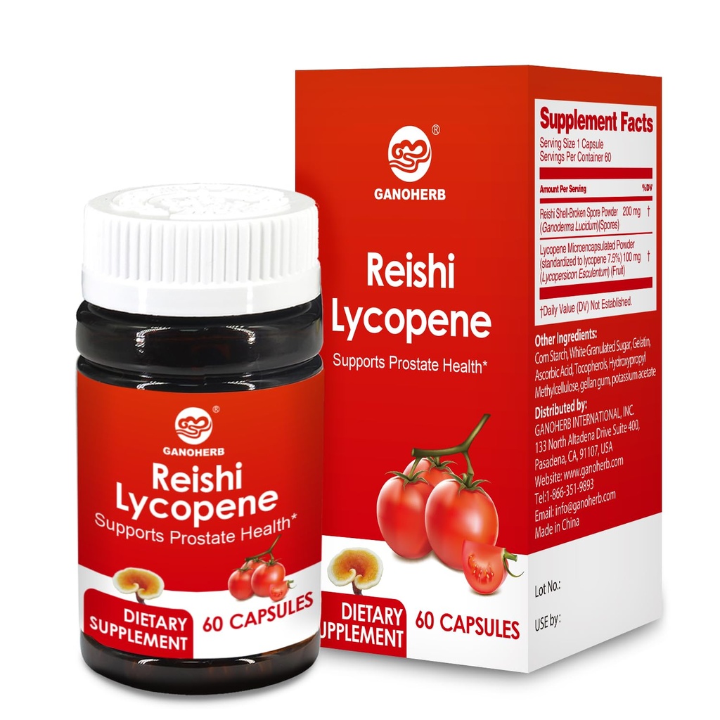 Lycopene תוסף 100 מ"ג, פלט עגבניות טבעי עם Reishi Mushroom 200mg, Mushroom קפסולת עבור Immune בריאות, Gluten-Free, non-GMO, טבעוני, 60 קפסולות שחרור מהירות