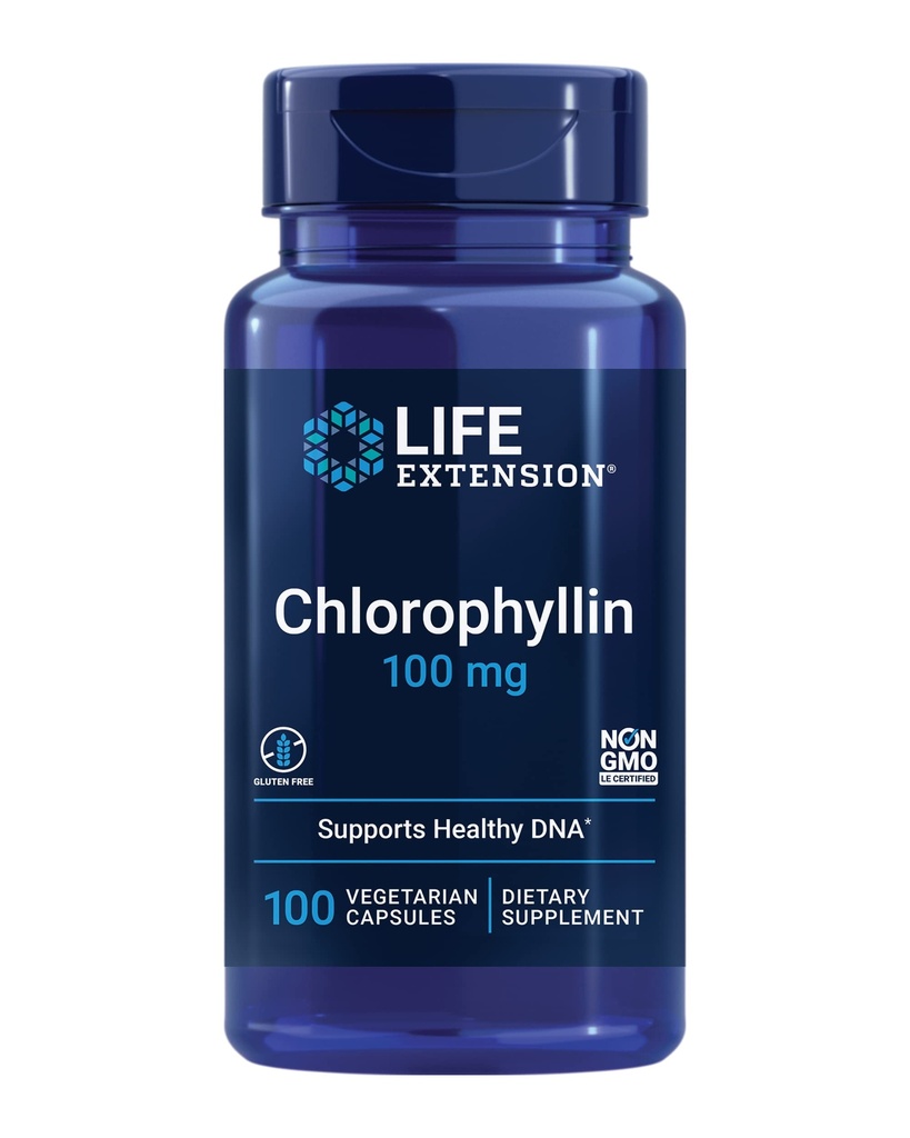 Life Extension Chlorophyllin, נוגד חמצון ותמיכה בבריאות הדנ"א, Gluten-Free, non-GMO, Vegetarian, 100 קפסולות צמחוניות