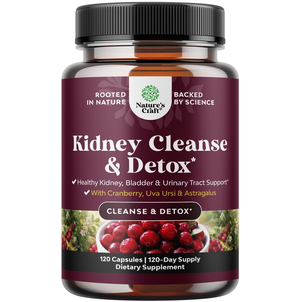 תוסף תמיכה קידני מתקדם - Kidney ניקוי Detox & תיקון Cranberry לחלץ קפסולות עם Uva Ursi, Sting Nettle & Astragalus לבריאות Kidney - Urinary Tract Health - 120 Caps Caps