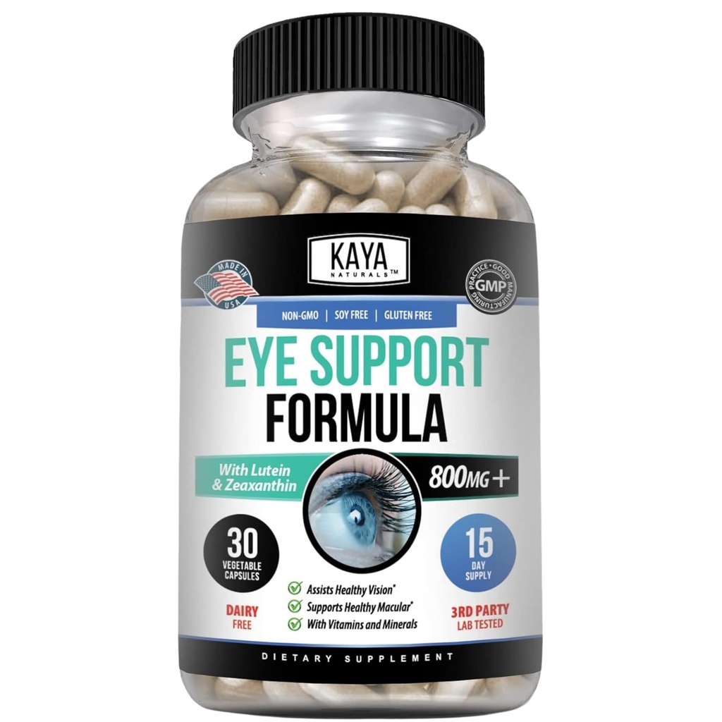 Kaya Naturals Eye Health תוסף, Lutein ו Zeaxanthin, חזון בריאות, עין סטרין תמיכה 800 מ"ג ויטמין 30 קפסולות