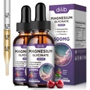 (2 Pack) Magnesium Glycinate נוזל טיפות 500 מ"ג, עם ויטמין B6, Ashwagandha, L - Theanine, Chamomile, Magnesium Glycinate High Absorption for Sleep, Stress, Energy Mood - Cherry Flavoror