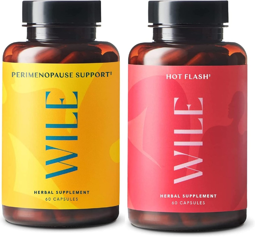 Wile Perimenopause תומך + תוספי פלאש חם, תמיכה של 2Pack Menopause לנשים, (2) בקבוקי 60 קפסולות כל אחד, 120 Total Total Total
