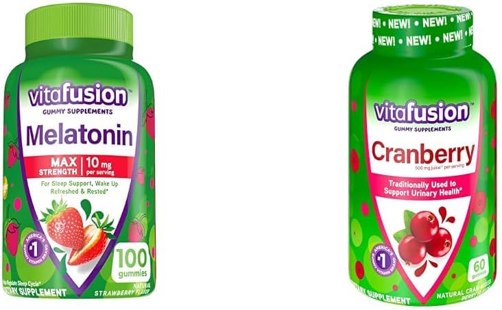 Vitafusion Melatonin 10 מ"ג חניכיים 50 יום אספקה ו- Cranberry חניכיים לנשים 60 הרוזן