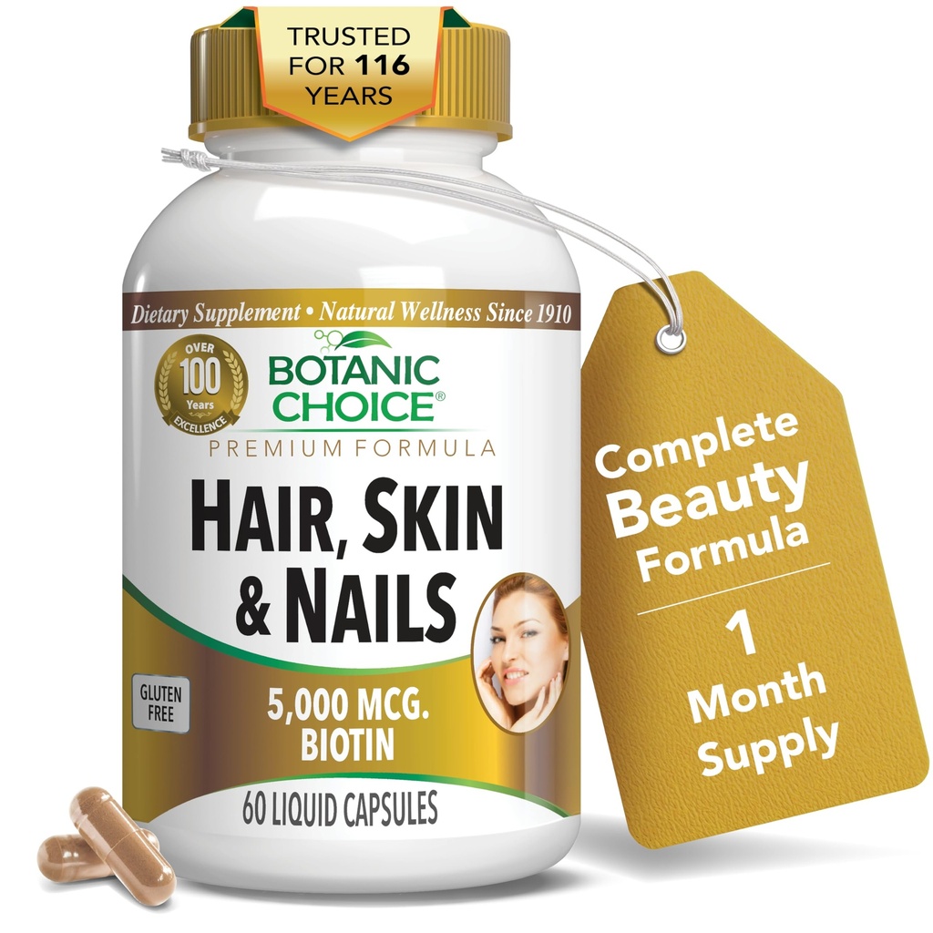 Skin and Nails ויטמינים - תוסף ביוטין עם Collagen, ויטמין C, & Iron - Super Antioxidant Band with Argan Oil & Hyaluronic Acid - 60 קפסולות נוזליות